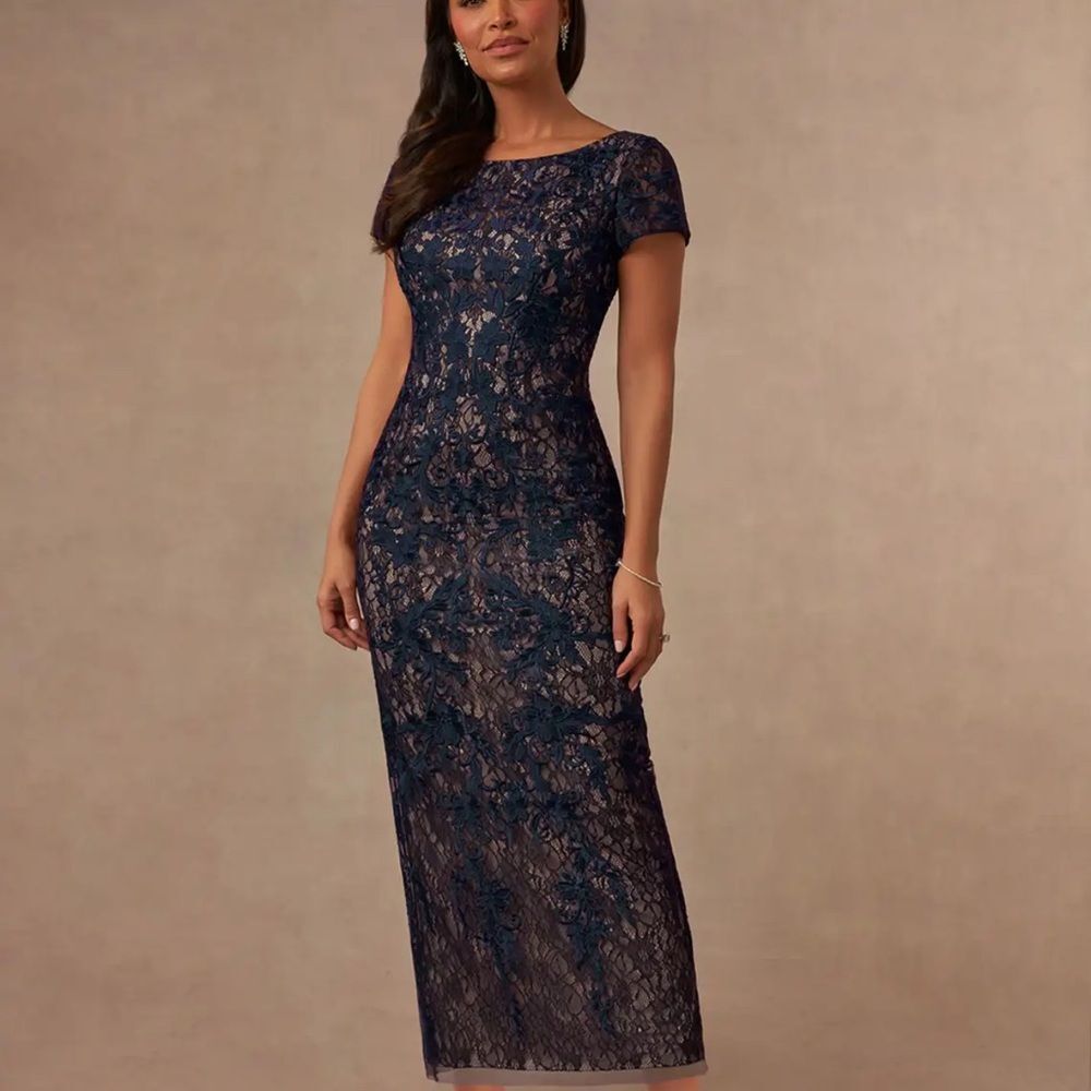 Azazie Navy Lace Formal Midi Dress Size 12